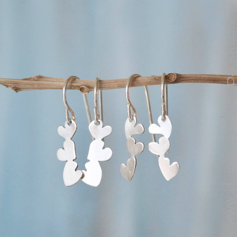 Tumble of Hearts Earrings in Sterling Silver & Gold