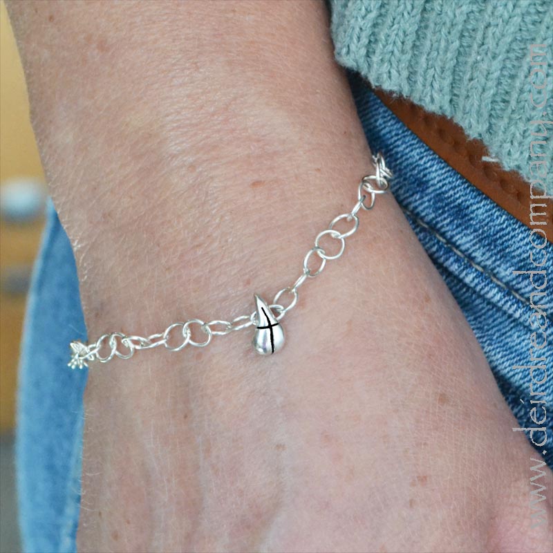 Droplet Cross Bracelet in Sterling or Gold