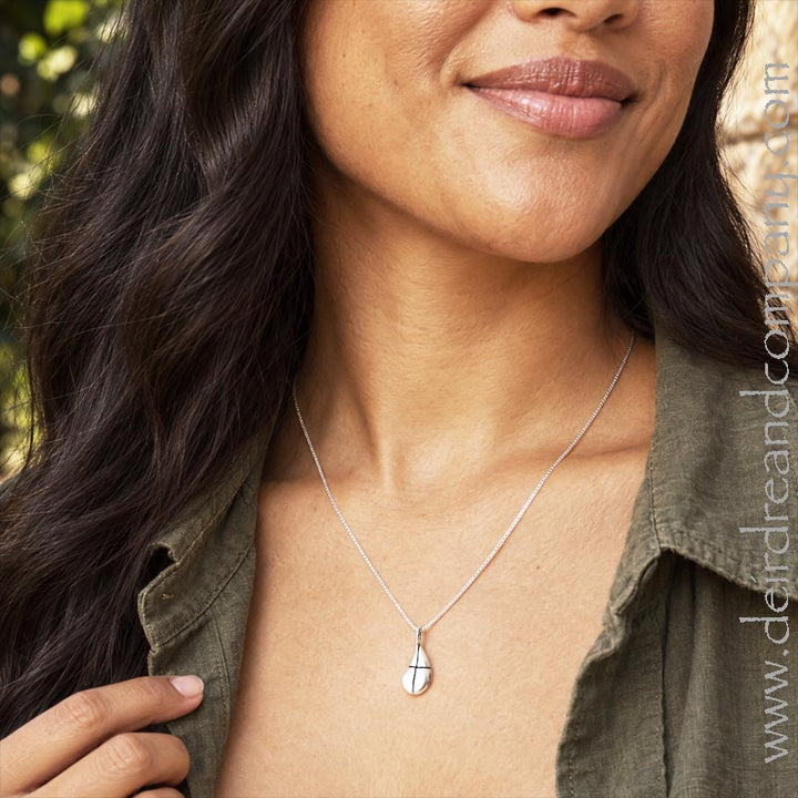 Precious Tears Cross Necklace in Sterling Silver