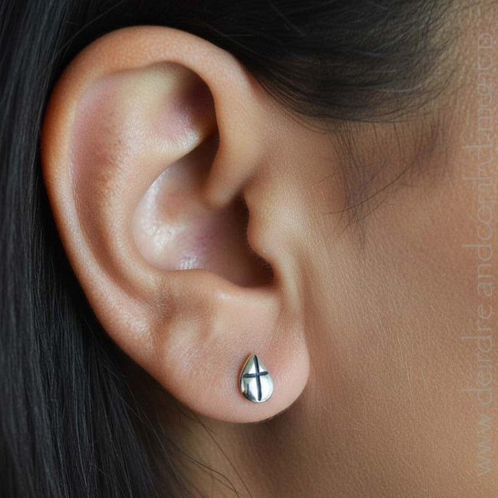 Droplet Cross Earrings in Gold or Sterling