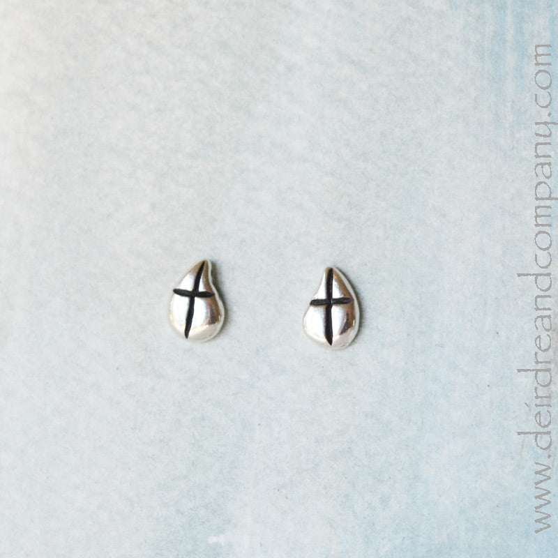 Droplet Cross Earrings in Gold or Sterling