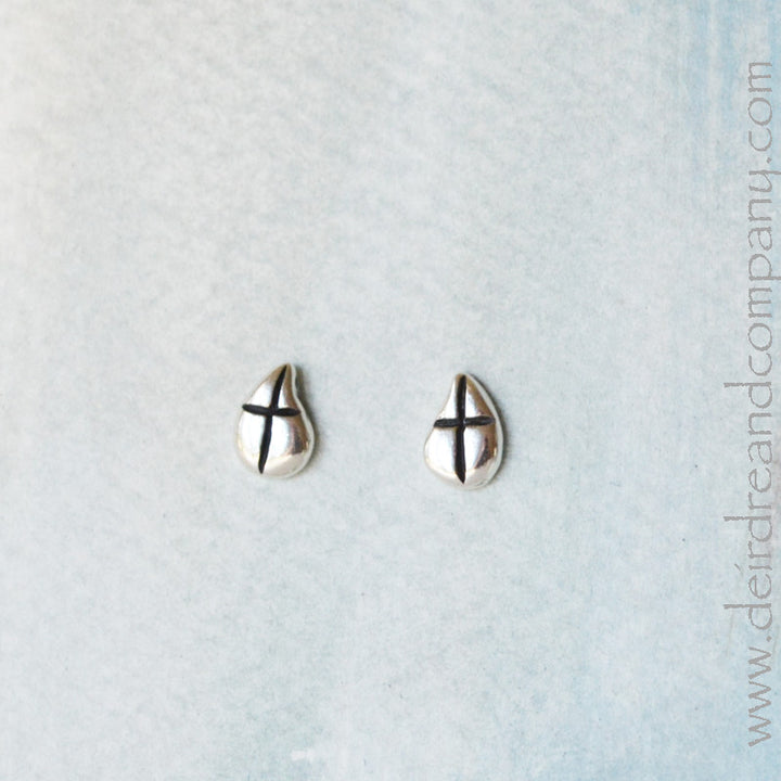 Droplet Cross Earrings in Gold or Sterling