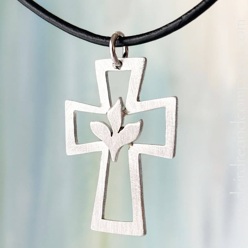 Dove and Cross Necklace in Pewter