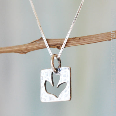 cut out dove necklace in sterling, square