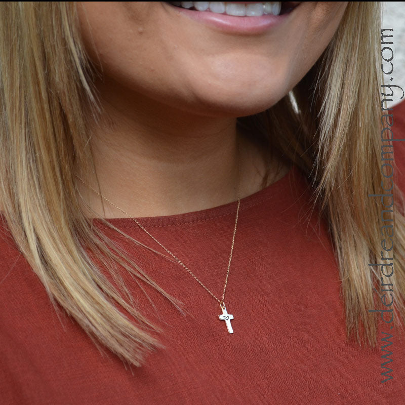 14K Gold Cross with Heart - Hand Cut
