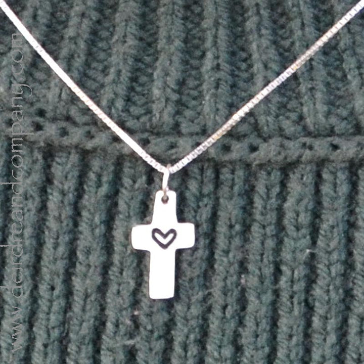 Cross with Heart in Sterling