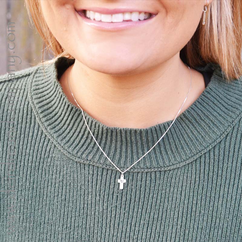 Cross with Heart in Sterling