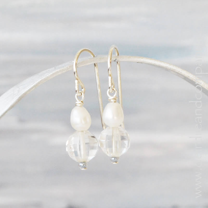 Crystal & Pearl Earrings in Sterling Silver
