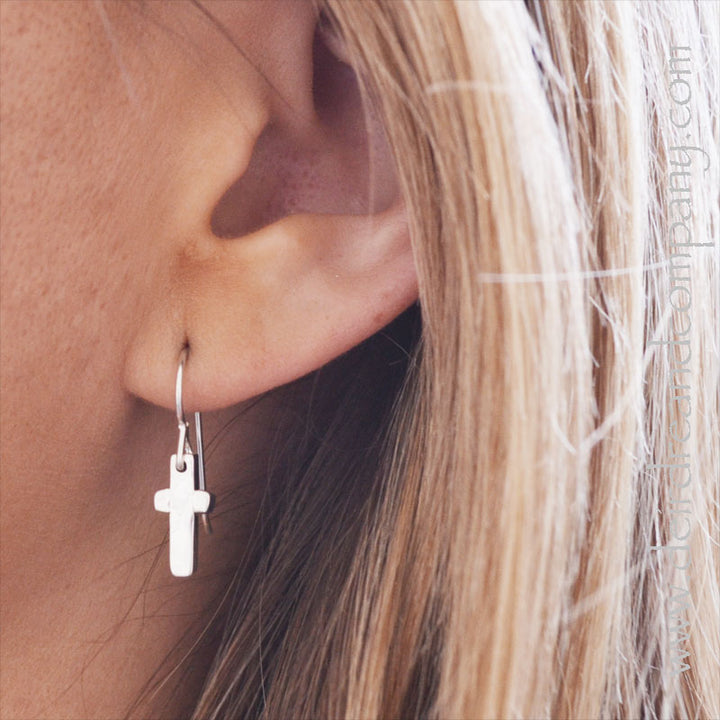 Delicate Cross Earrings in Sterling Silver