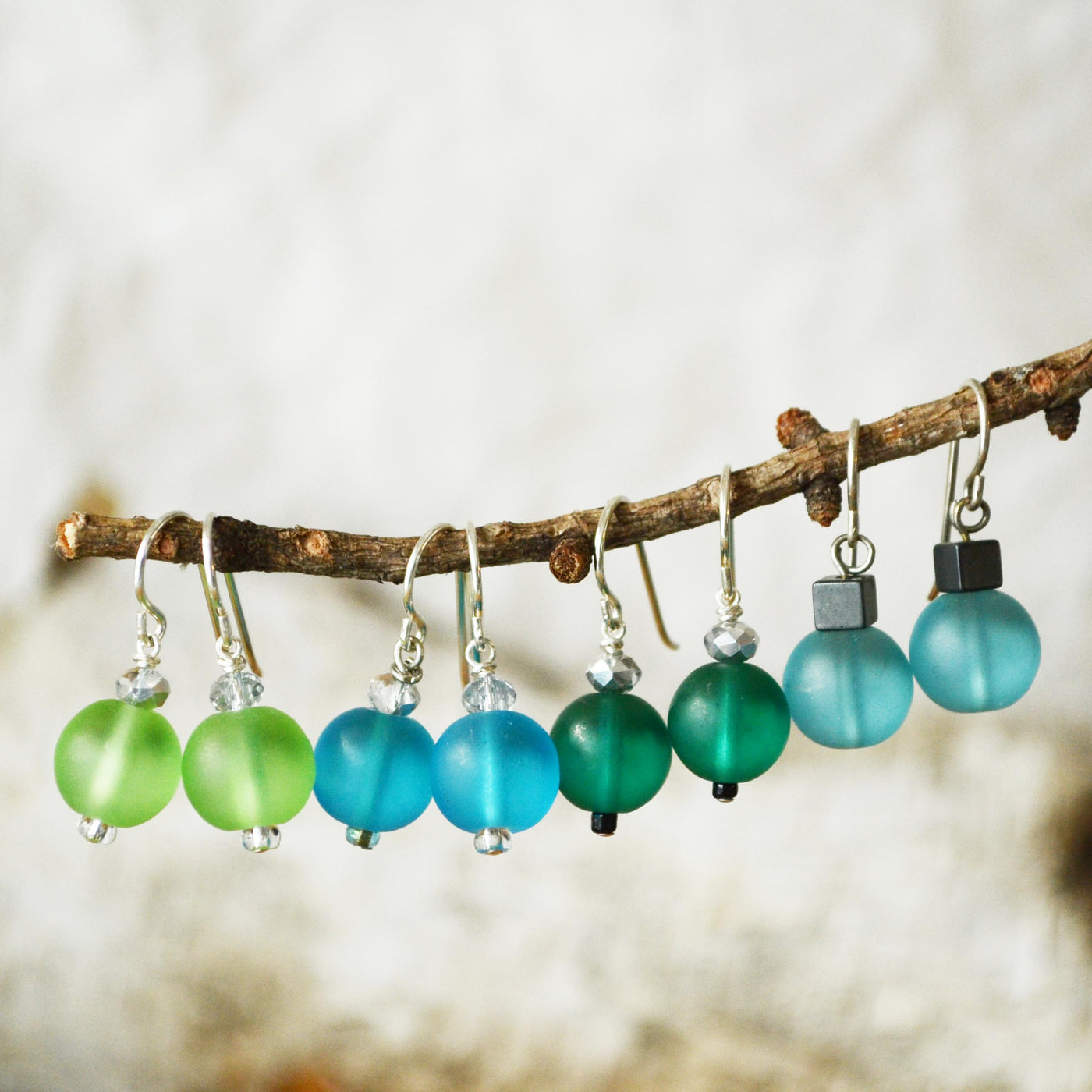 Colorful Glass Bead Earrings ~ Turquoise, Sky, Green